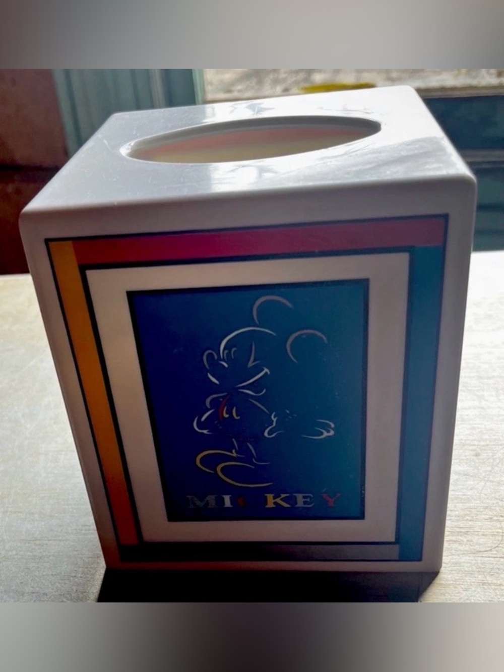 Vintage Disney Mickey Mouse Tissue Box Cover Blue Neon Style 90s Decor